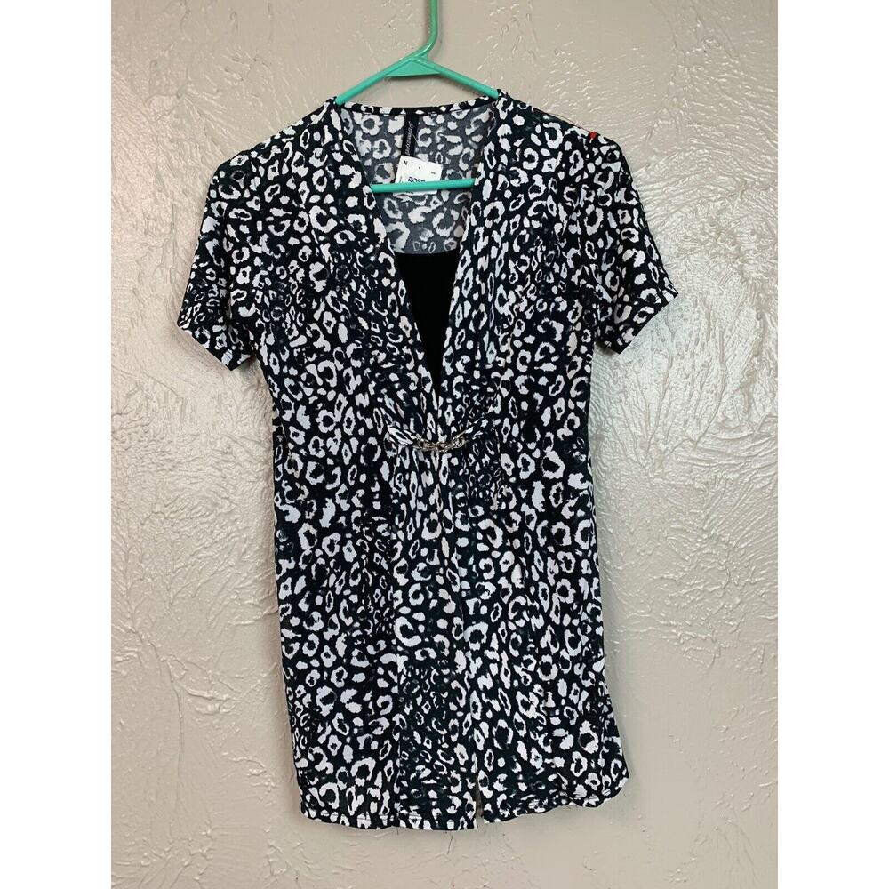 Jason Maxwell Women's Black White Animal Print Top Blouse Size Small USA Made